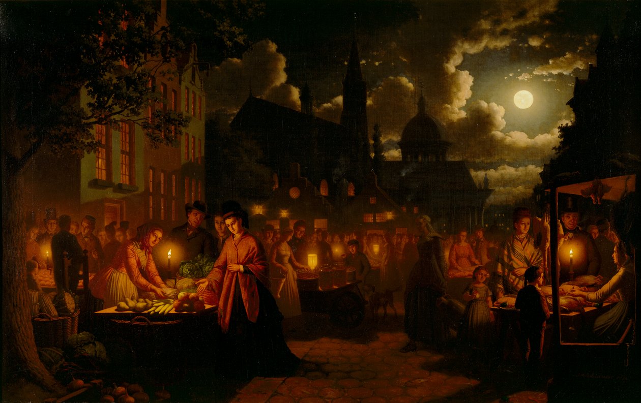 Månbelyst marknad, 1874 av Johann Mongels Culverhouse