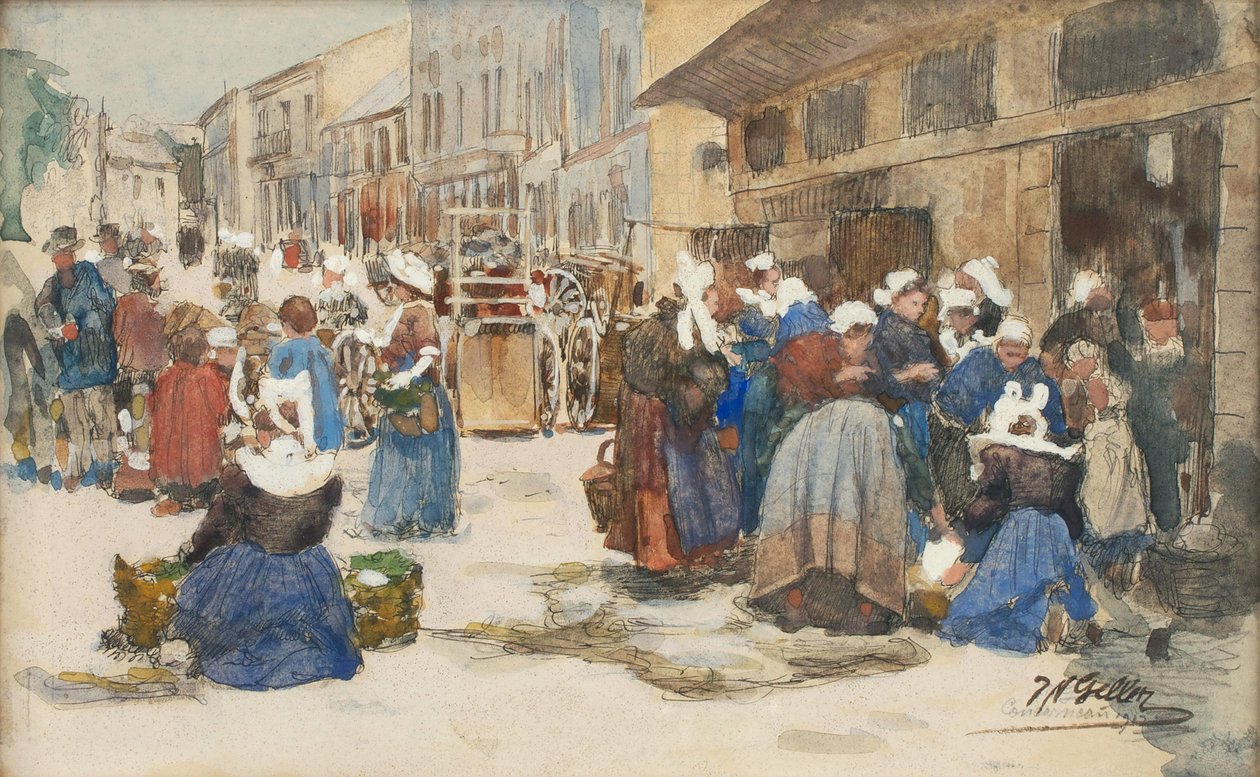 Marknad i Concarneau av Johann Nepomuk Geller