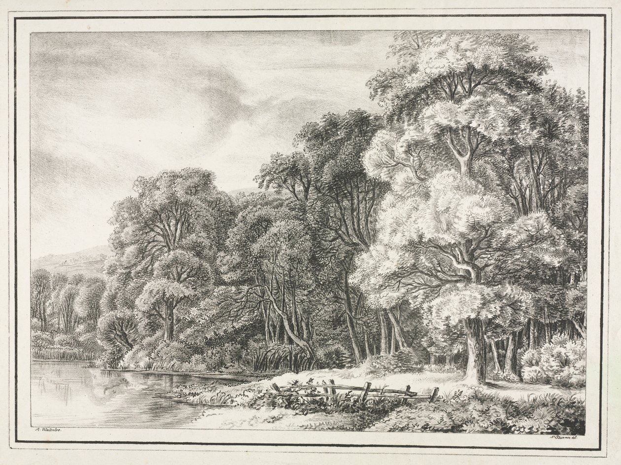 Skogslandskap med sjö, 1811-1816. av Johann Nepomuk Strixner