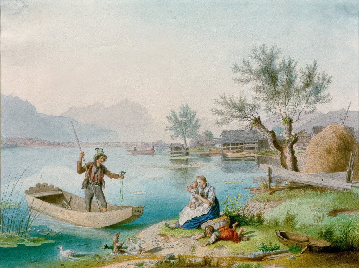 Fiskarfamilj vid Chiemsee av Johann Philipp Heinel