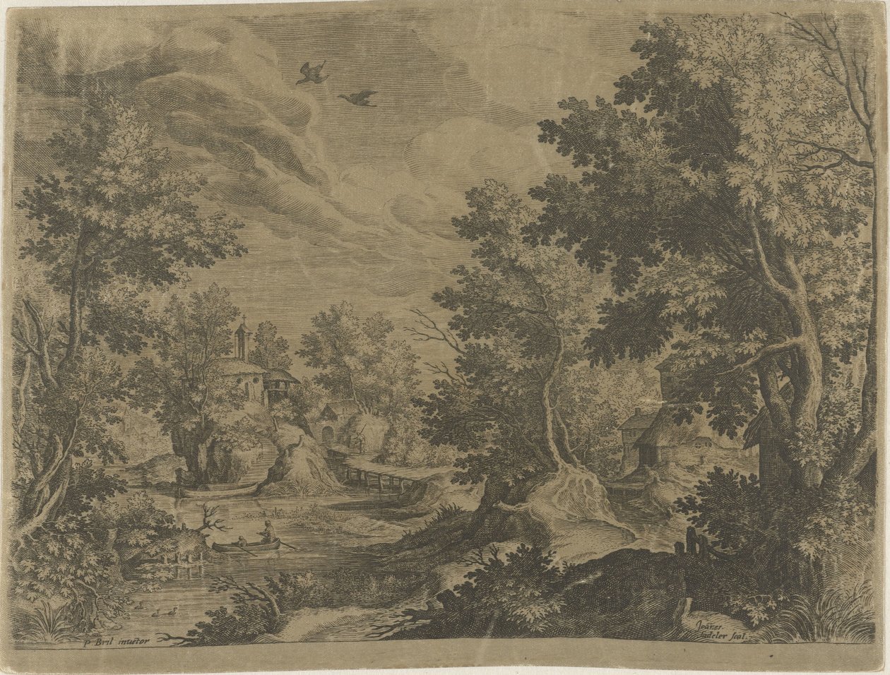 Flodlandskap med en roddbåt av Johann Sadeler (I)