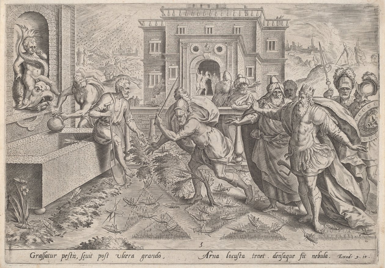 Plågan av gräshoppor, c.1585. av Johann Sadeler I