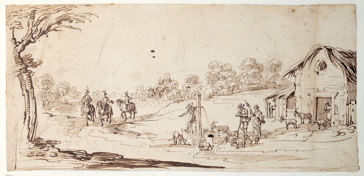 Lantlig scen (penna och bläck på papper) av Johann Wilhelm Baur