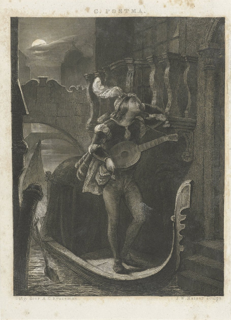 Gondol vid moonshine av Johann Wilhelm Kaiser (I)