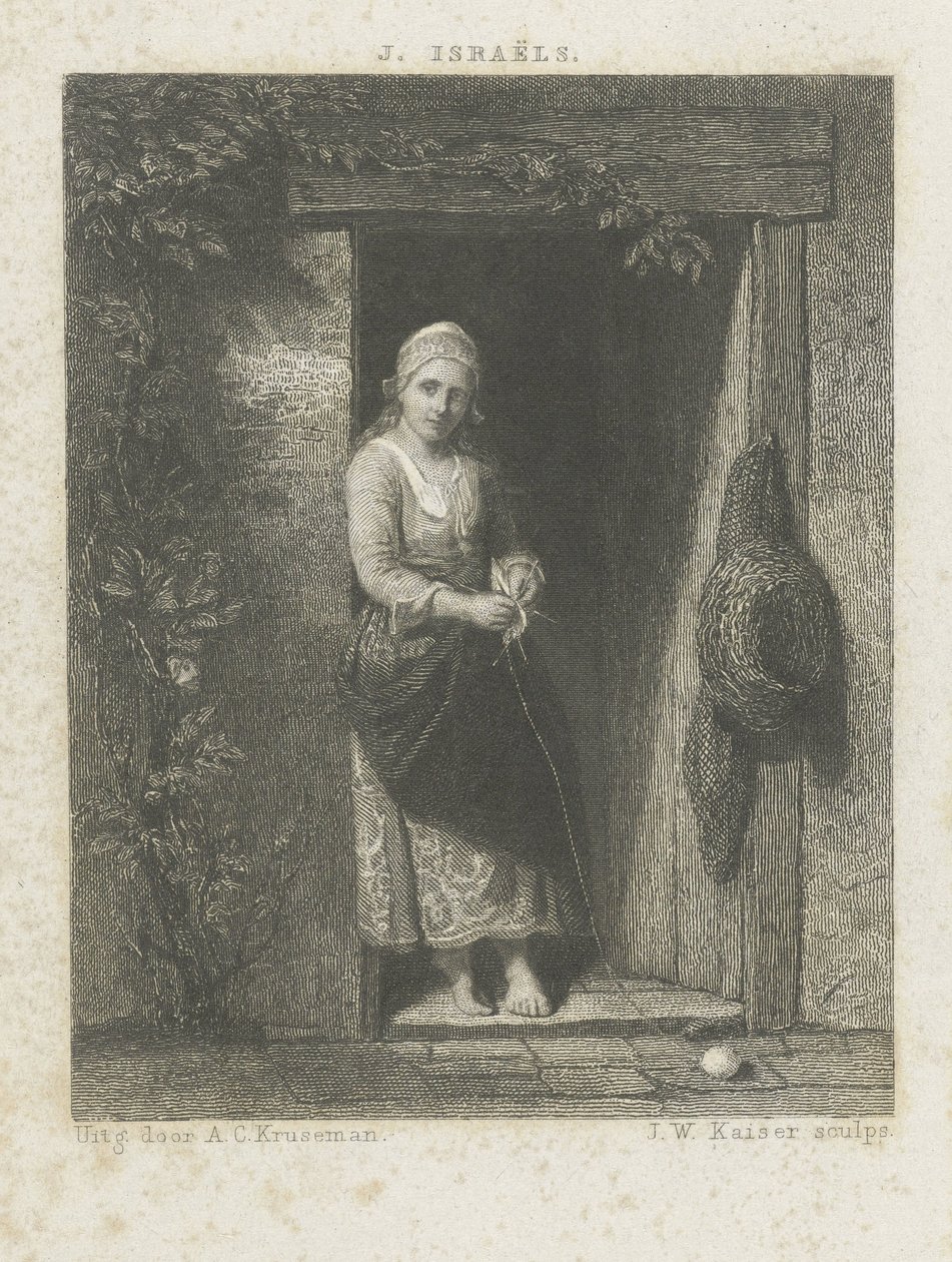 Ung kvinna med stickning av Johann Wilhelm Kaiser (I)