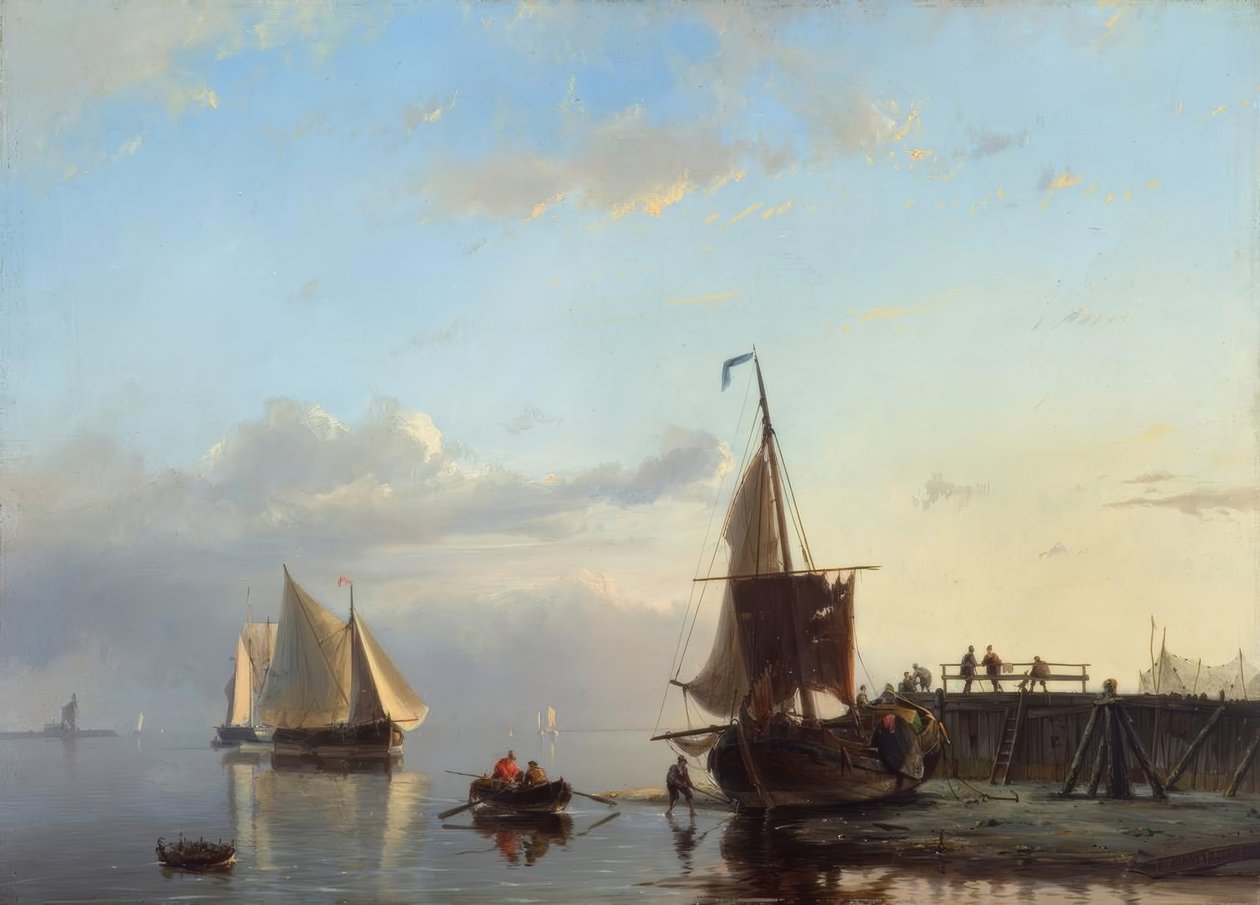 J.H.B. Koekkoek, segelfartyg i kvällsljus av Johannes Hermann Barend Koekkoek