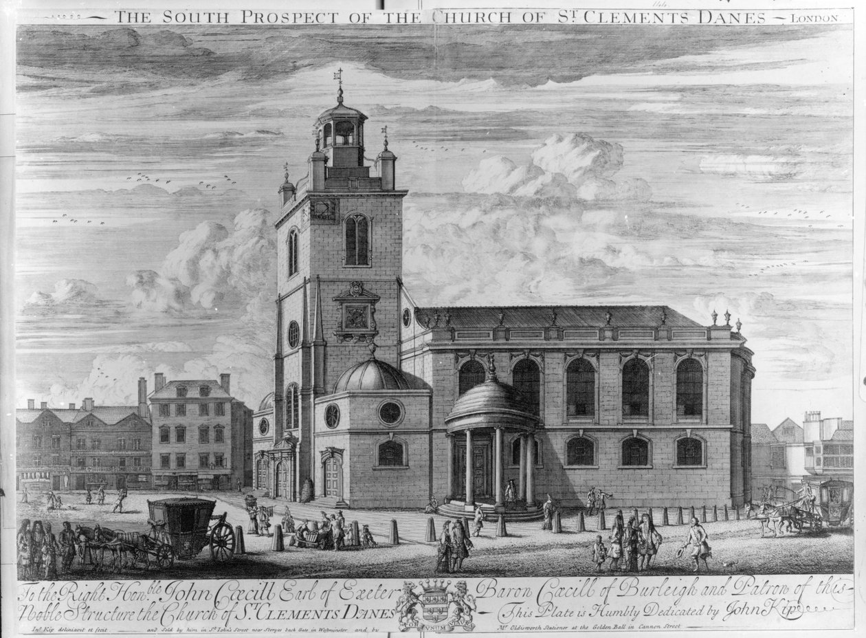 The South Prospect of Church of St. Clements Danes, London av Johannes Kip