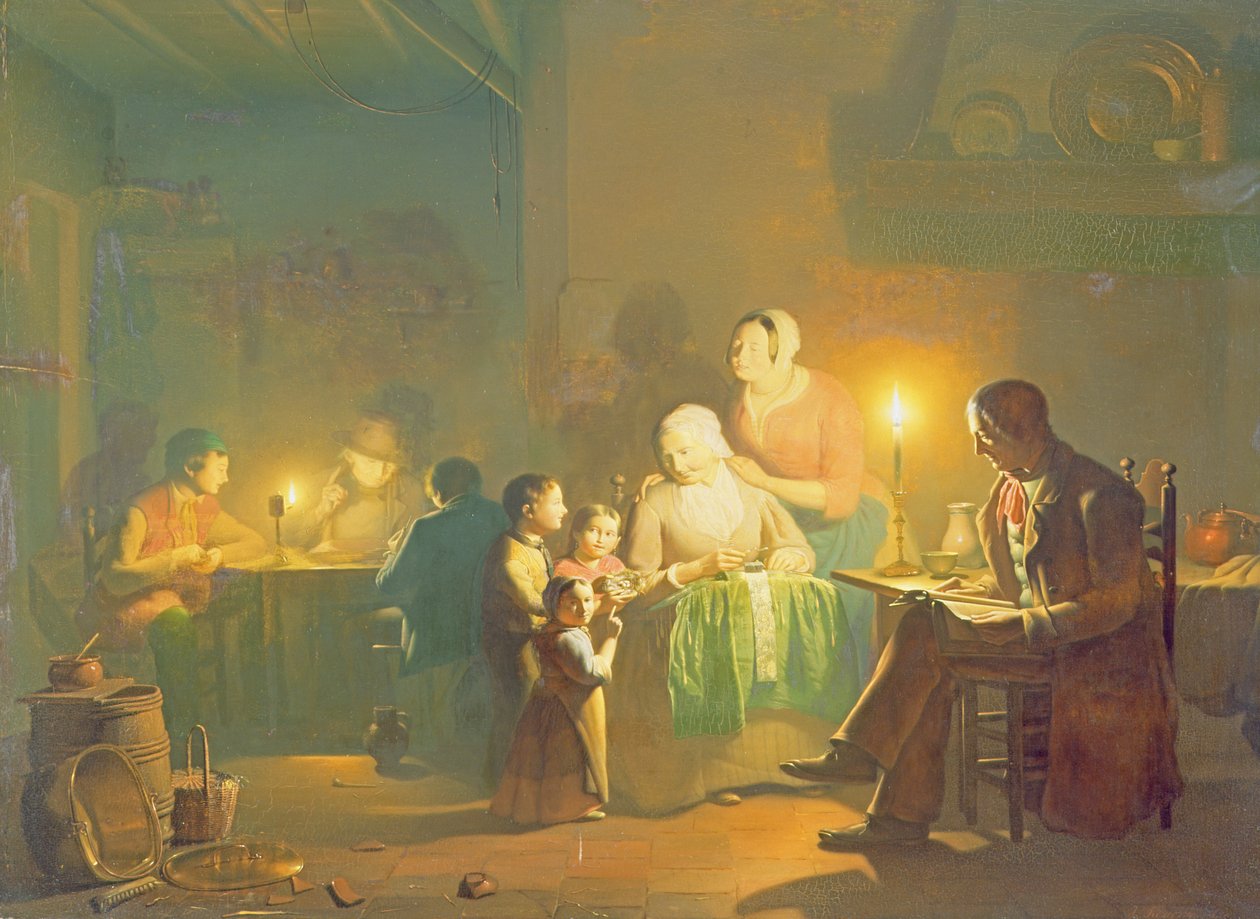 Interiör med levande ljus av Johannes Rosiere