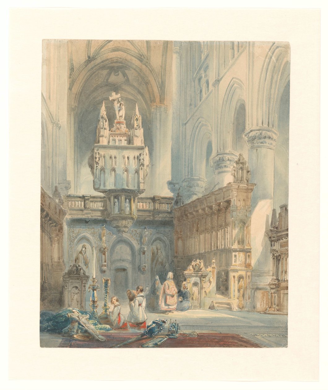 Kerkinterieur av Johannes Bosboom (signed by artist)