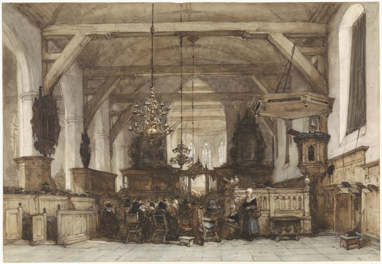 Interiör av Oude Kerk i Maasland av Johannes Bosboom