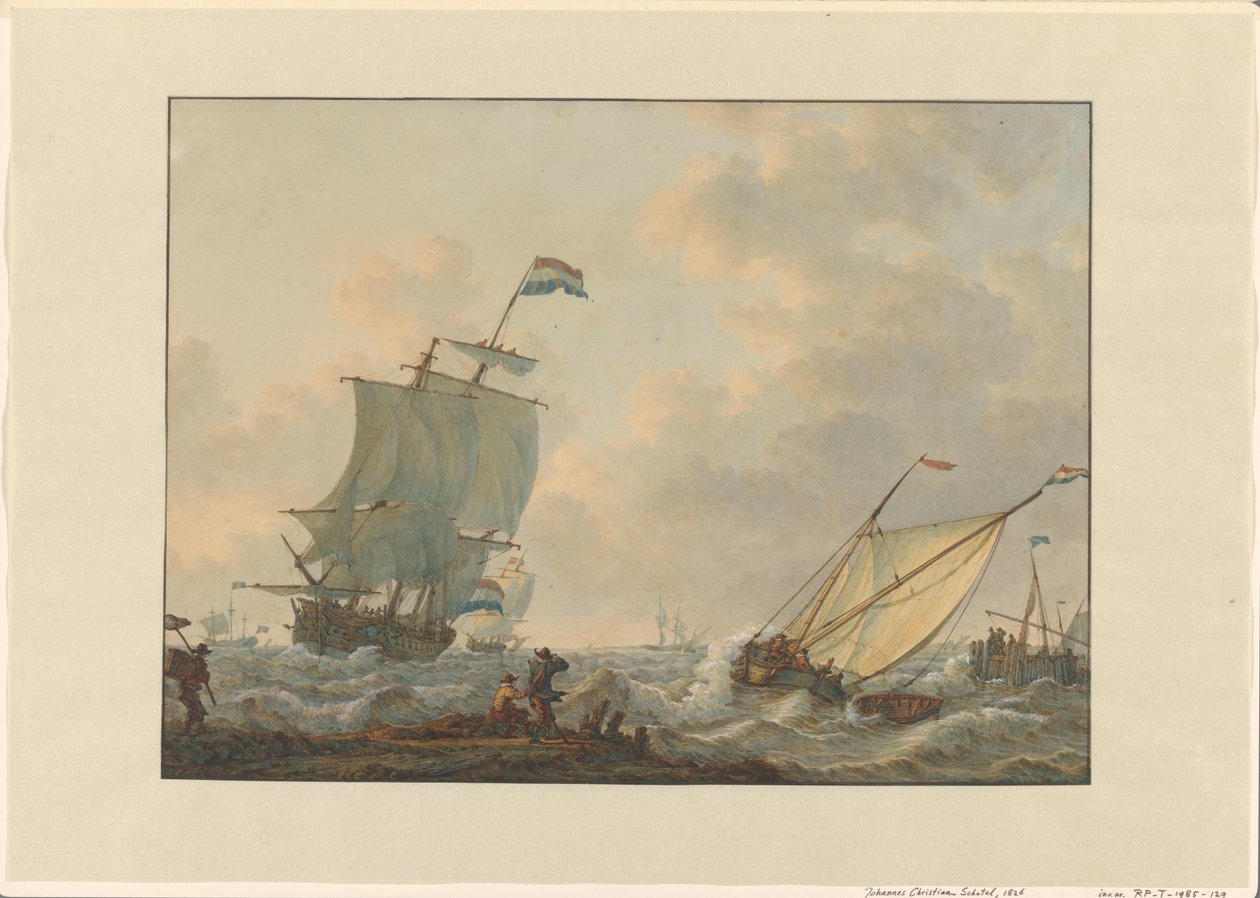 Segelfartyg på turbulenta vatten av Johannes Christiaan Schotel