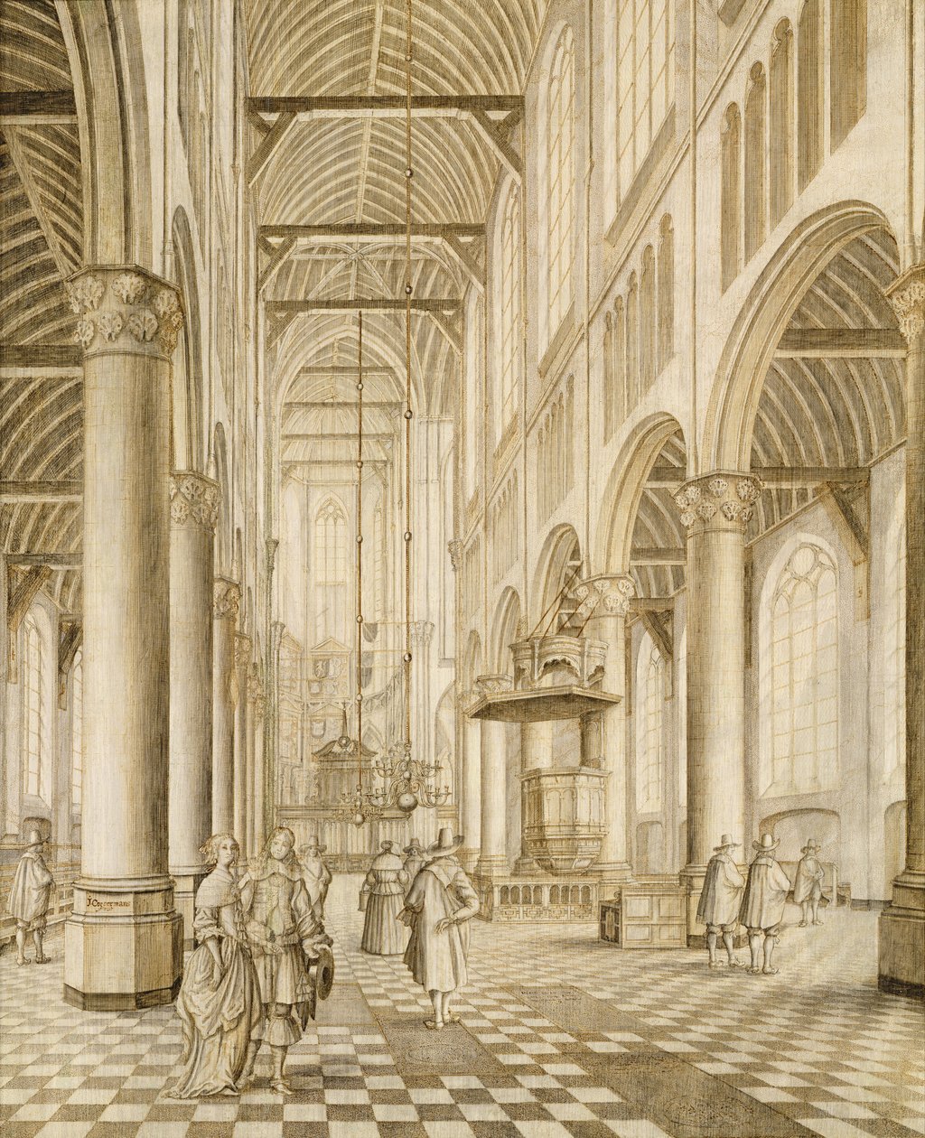 Interiören i den nya kyrkan, Delft av Johannes Coebermans