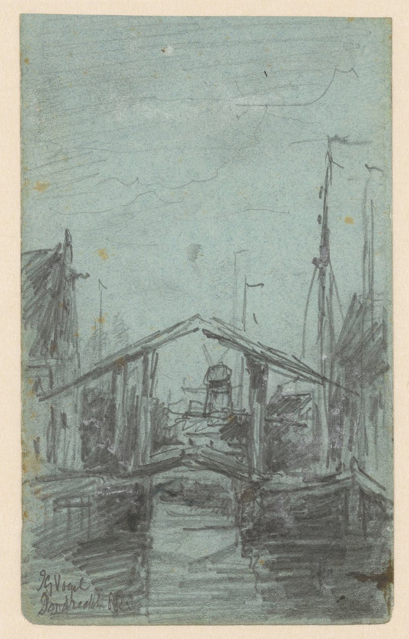 Utsikt över Dordrecht med vindbrygga av Johannes Gijsbert Vogel