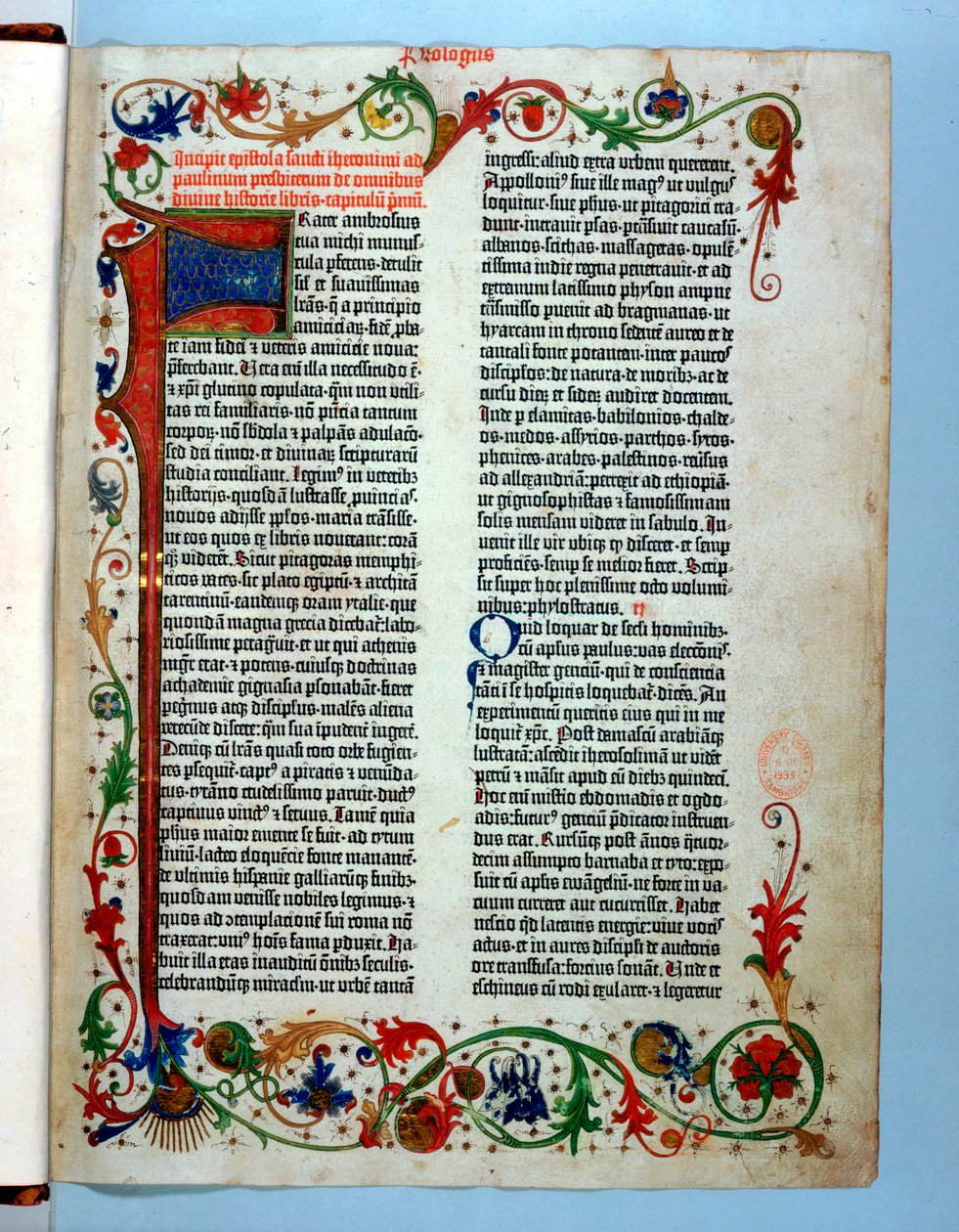 Sida från en Gutenbergbibel, 1455 av Johannes Gutenberg