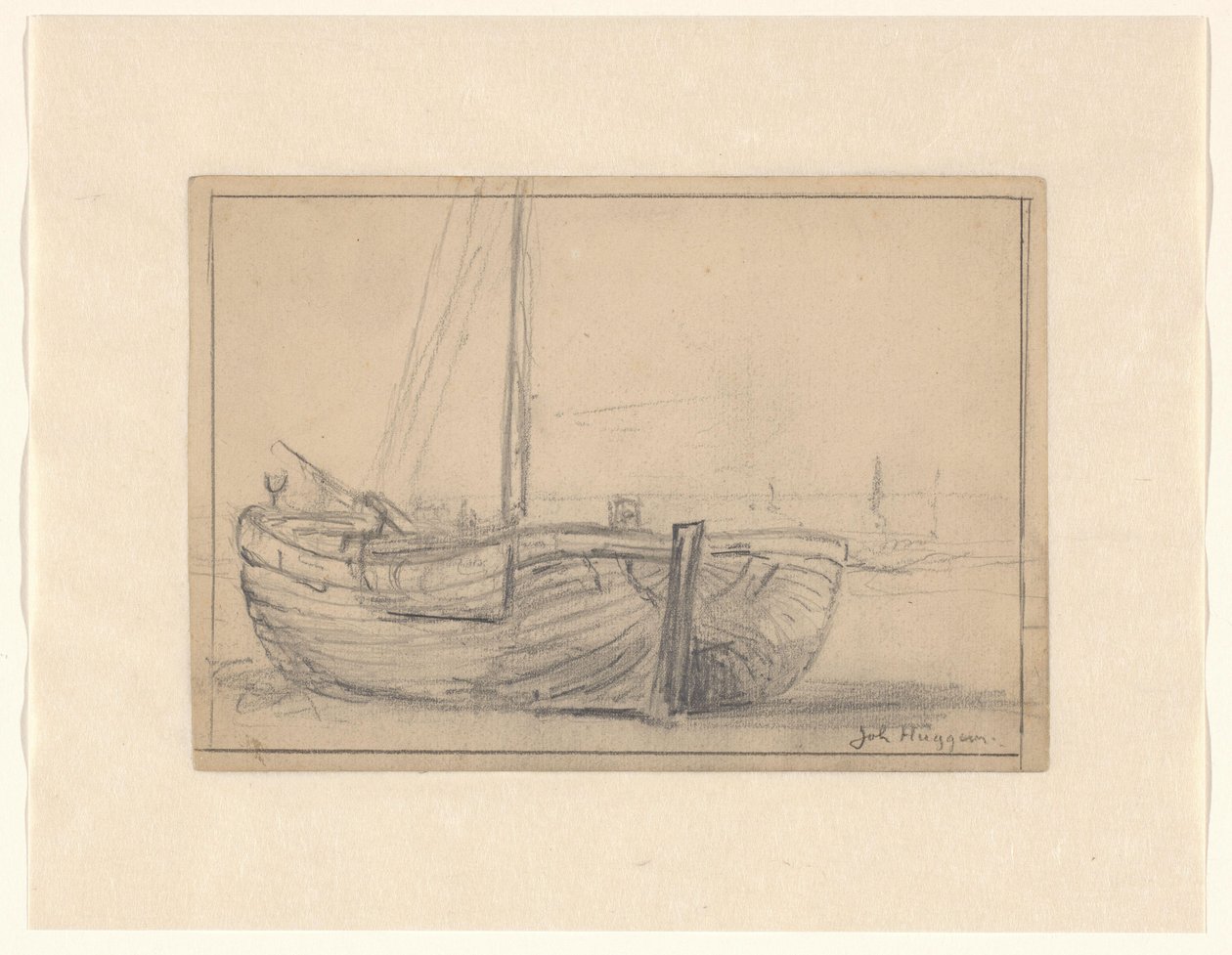 Bomschuit på stranden av Johannes Huygens (signed by artist)