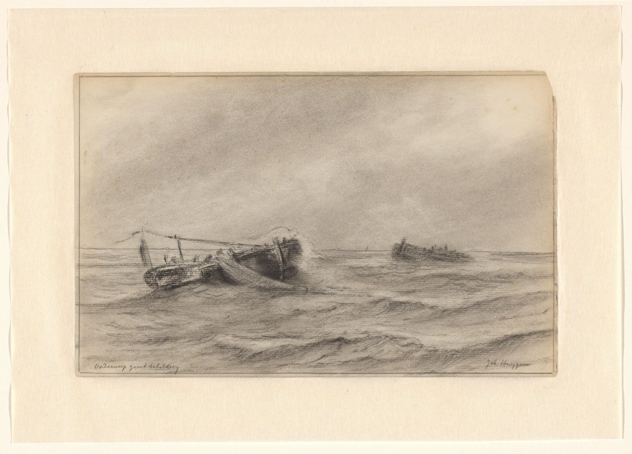 Fiskefartyg till havs av Johannes Huygens (signed by artist)
