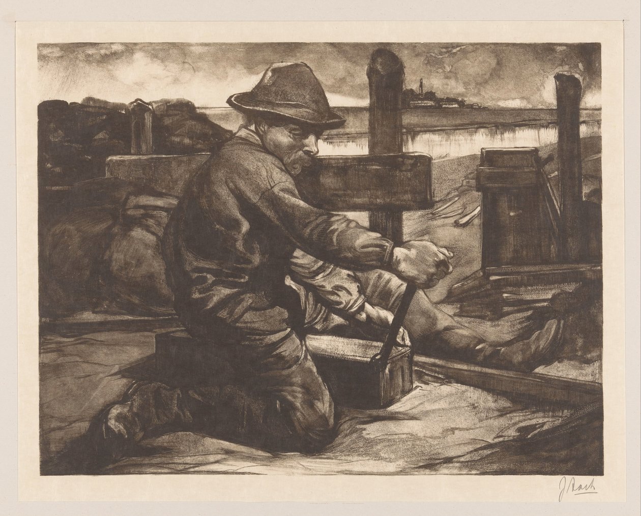 Arbetare med skiftnyckel av Johannes Josephus Aarts (signed by artist)