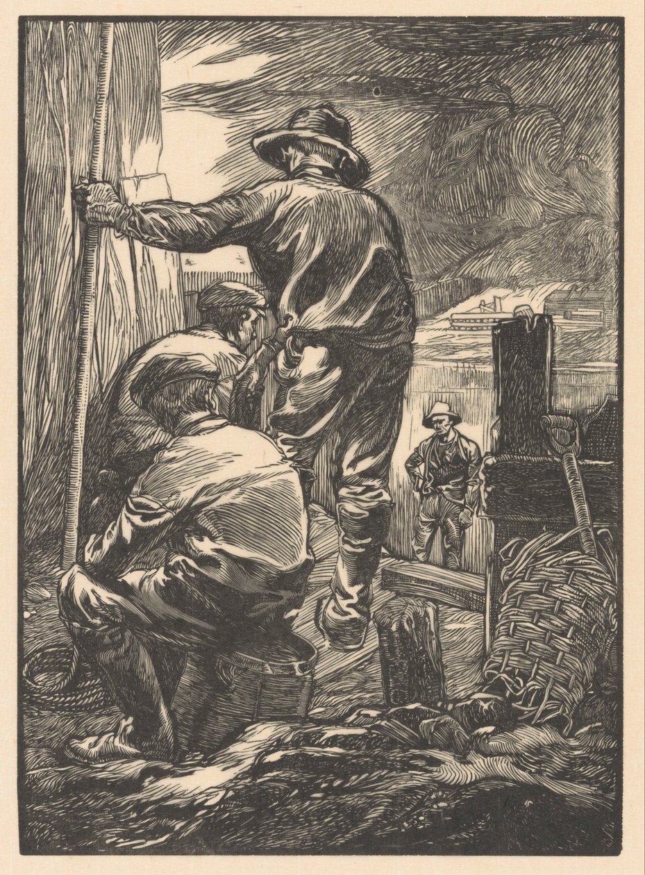 Fyra arbetare vid vattnet av Johannes Josephus Aarts