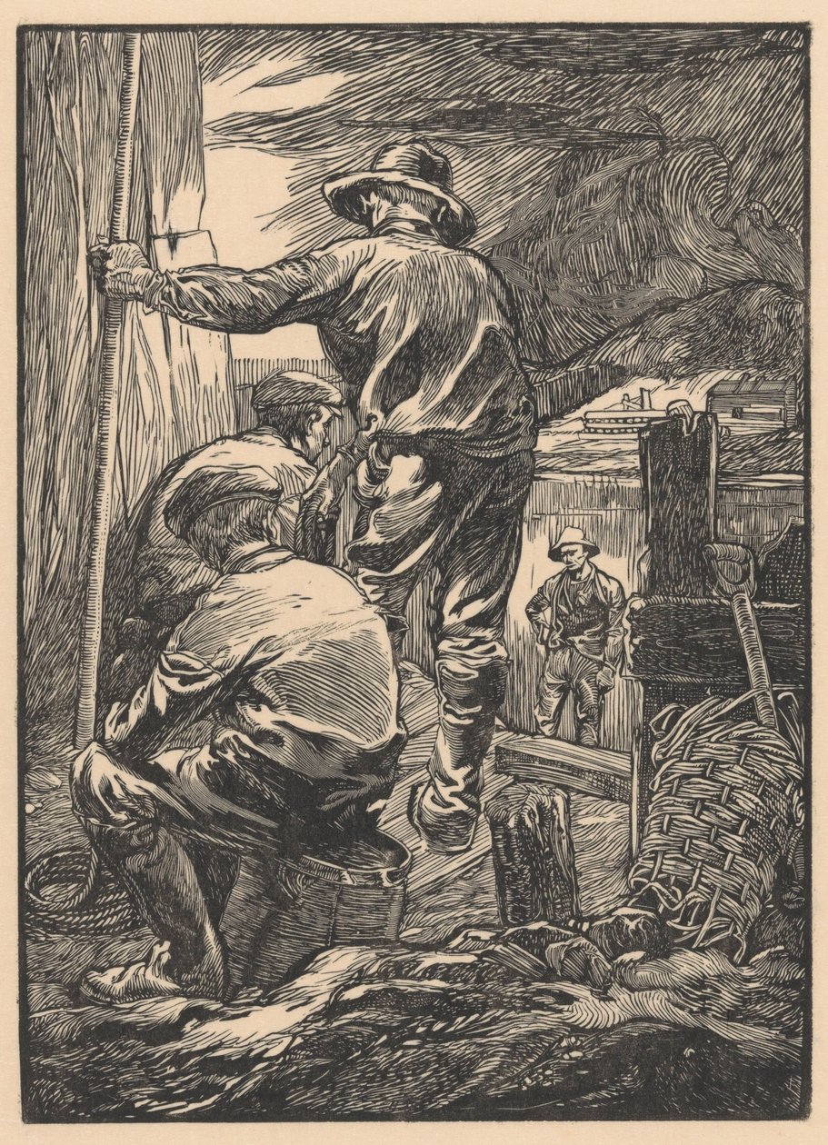 Fyra arbetare vid vattnet av Johannes Josephus Aarts