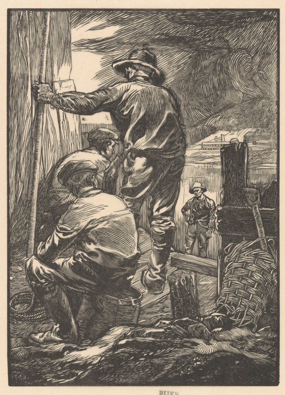 Fyra arbetare vid vattnet av Johannes Josephus Aarts