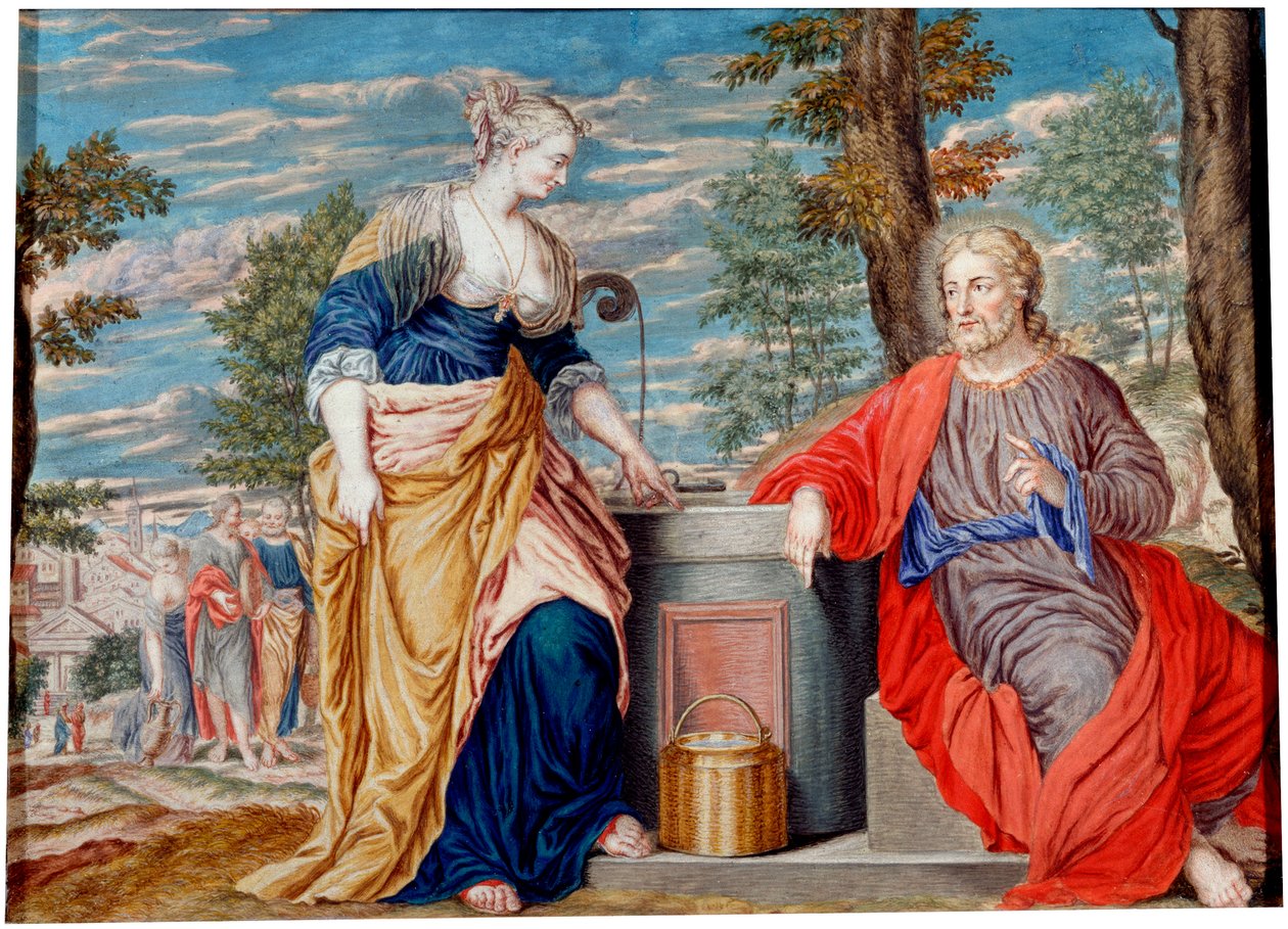 Kristus och samaritsk kvinna vid Jakobs brunn. av Johannes Koenig