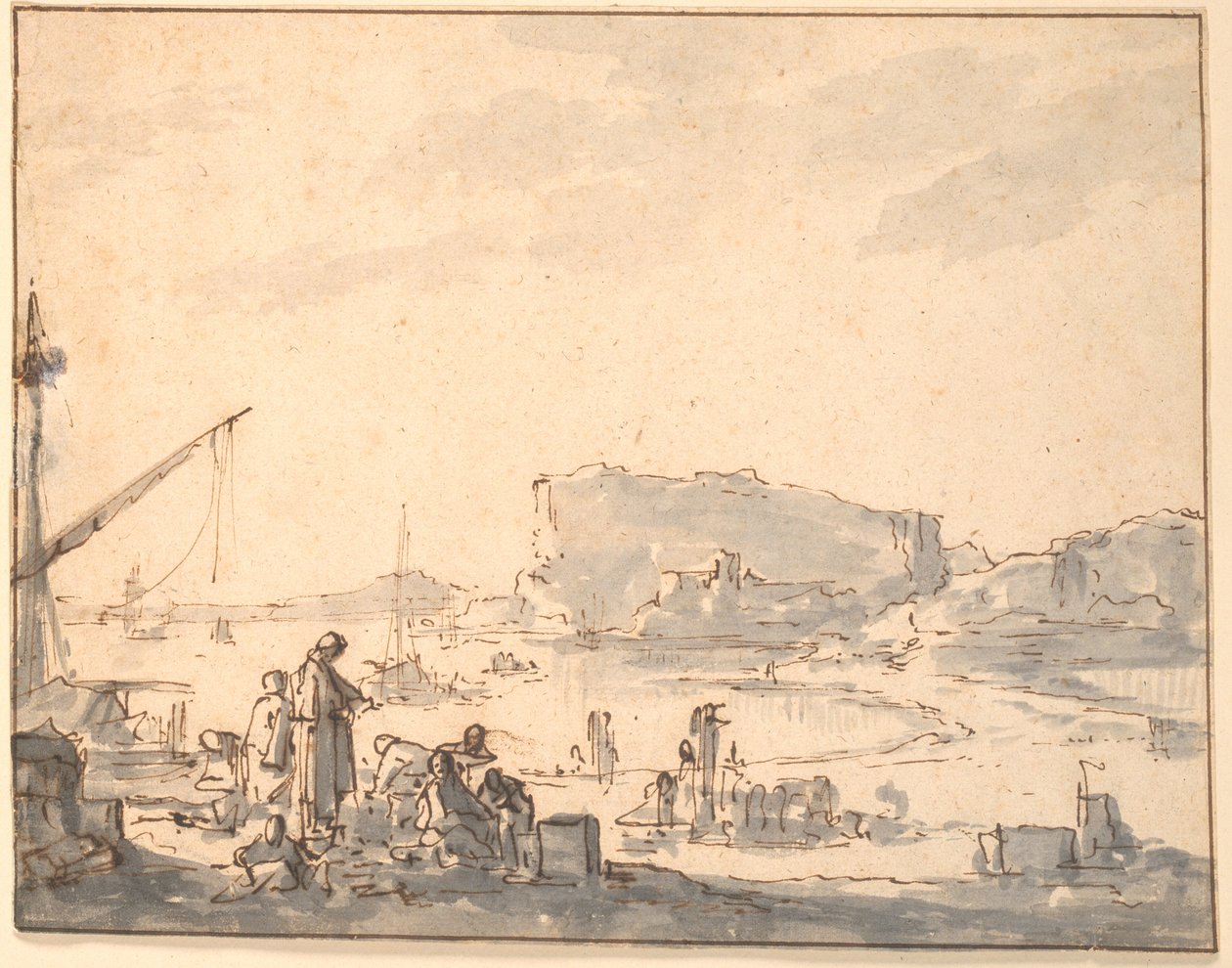 Hamnlandskap av Johannes Lingelbach