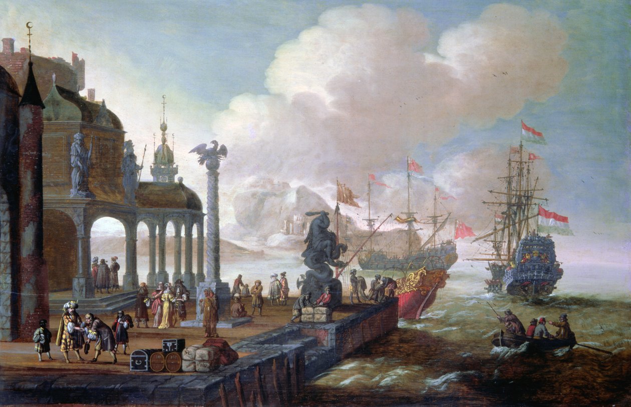 Medelhavet hamn scen av Johannes Lingelbach