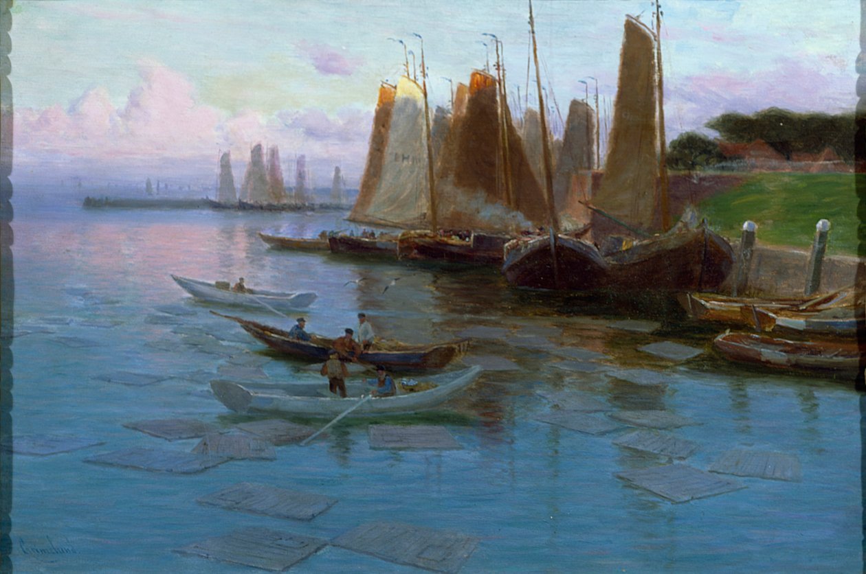 Fiskebåtar (olja på duk) av Johannes Martin Grimelund