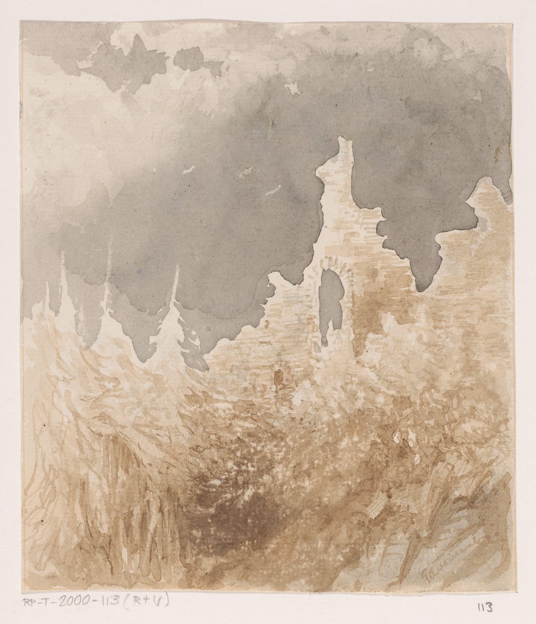 Ruin mellan träd av Johannes Tavenraat (signed by artist)