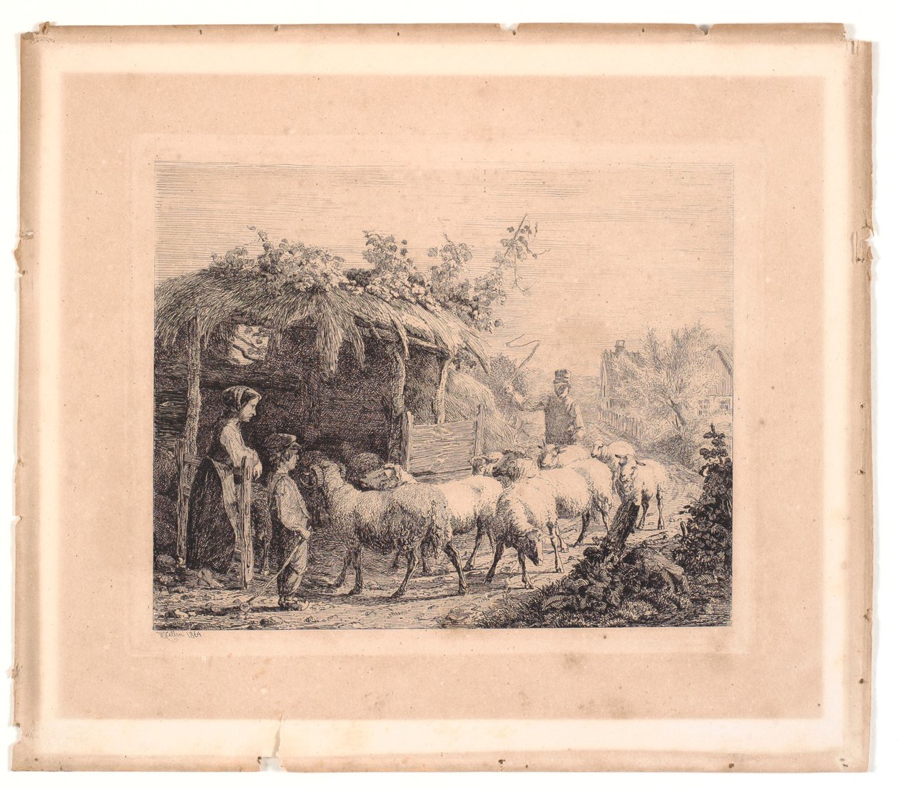 En fårhjord körs in i en ladugård av Johannes Wilhelm Zillen
