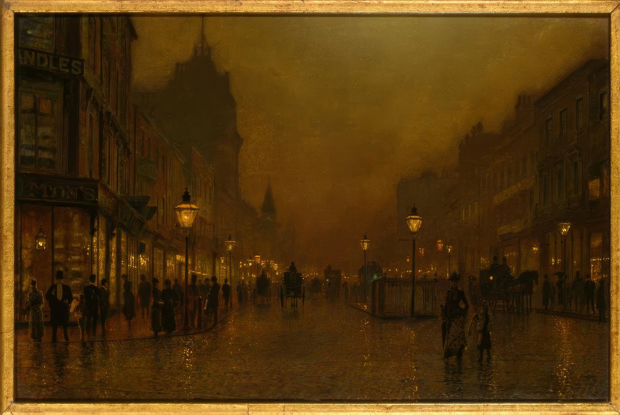 J.A.Grimshaw, Street by Night / målning av John Atkinson Grimshaw