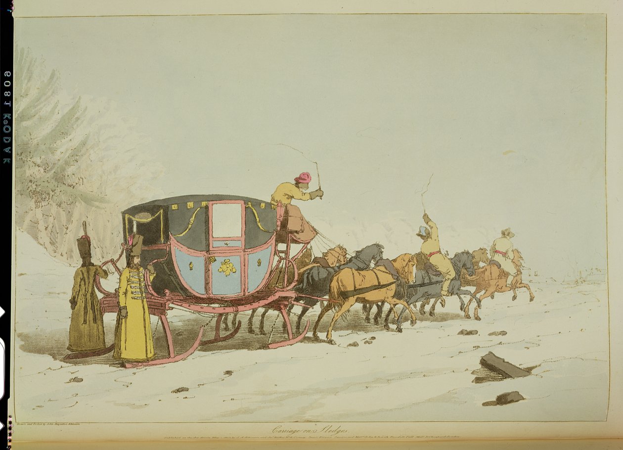Vagn på slädar, etsat av konstnären, utgiven 1803 av John Augustus Atkinson