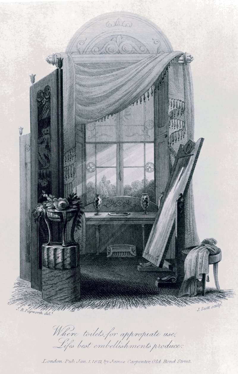 Design for Gercian Furniture (Dressing Room) av J B Papworth från The Social Day av Peter Coxe, 1823, gravyr. av John Buonarotti Papworth