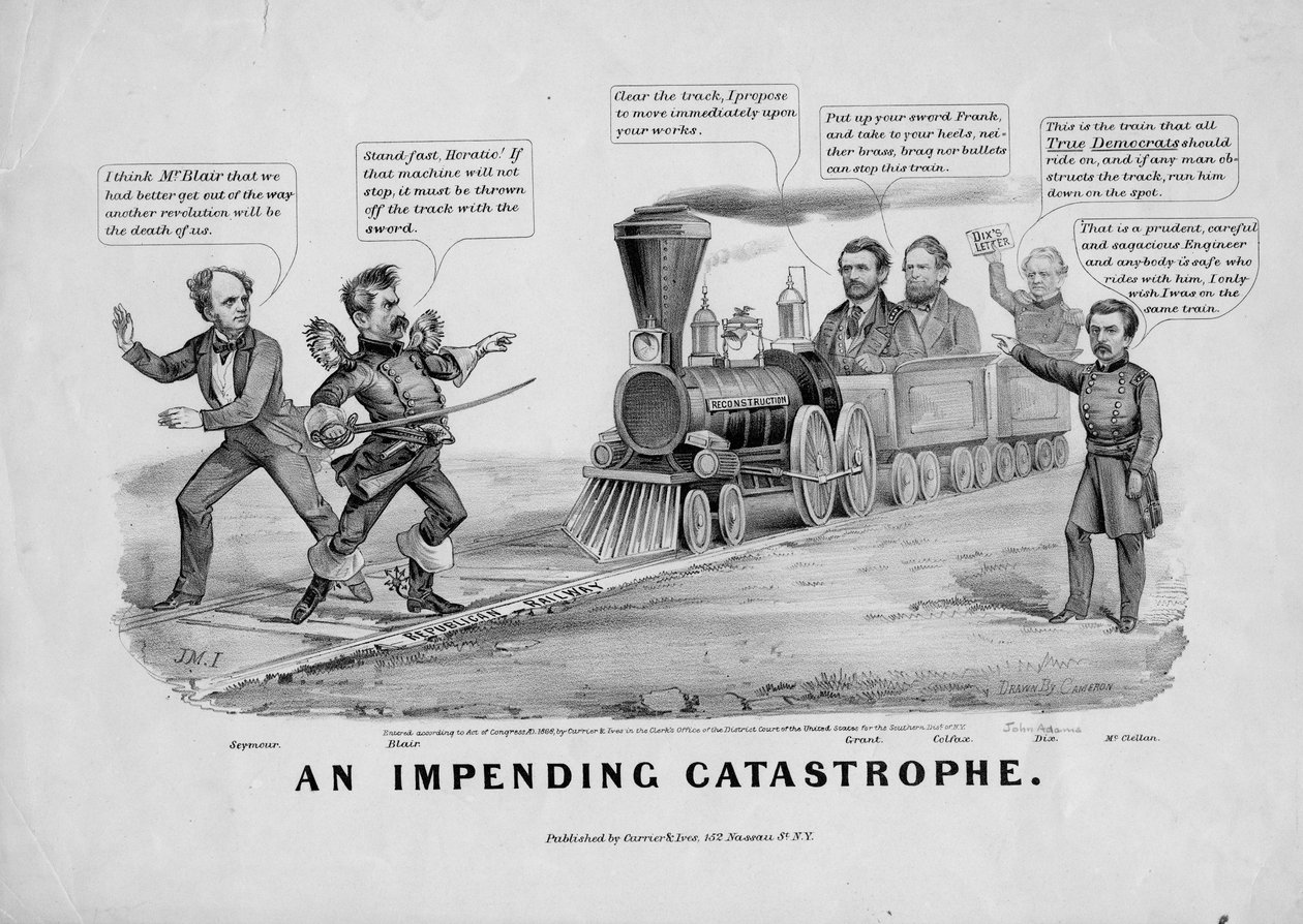 En förestående katastrof, publicerad av Currier und Ives, New York, 1868 av John Cameron