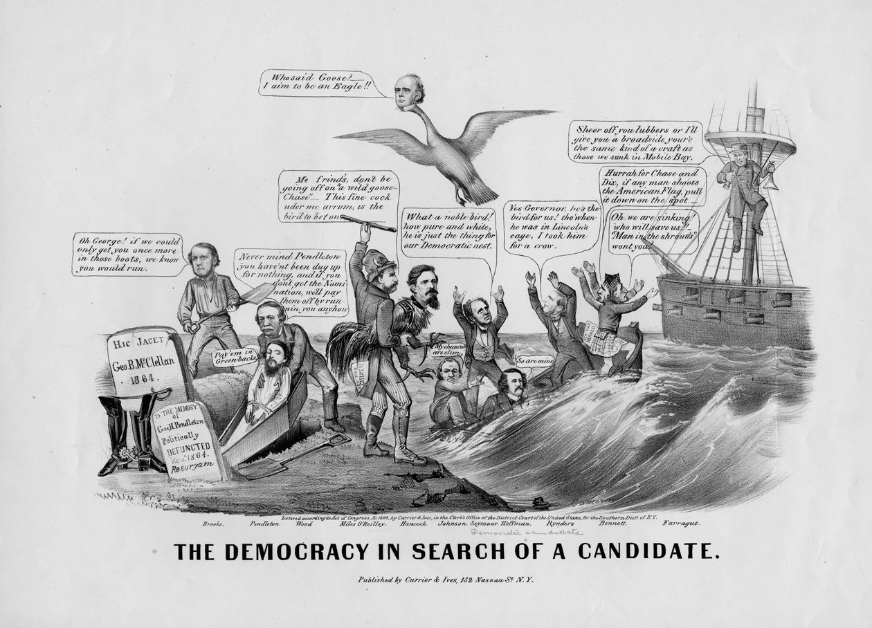 Demokratin på jakt efter en kandidat, publicerad av Currier und Ives, New York, 1868 av John Cameron