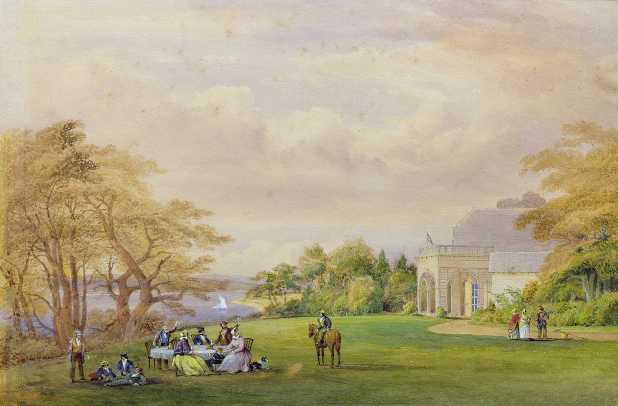 Grupp vid "Cottage", Bournehill, 1858 av John Christian Schetky