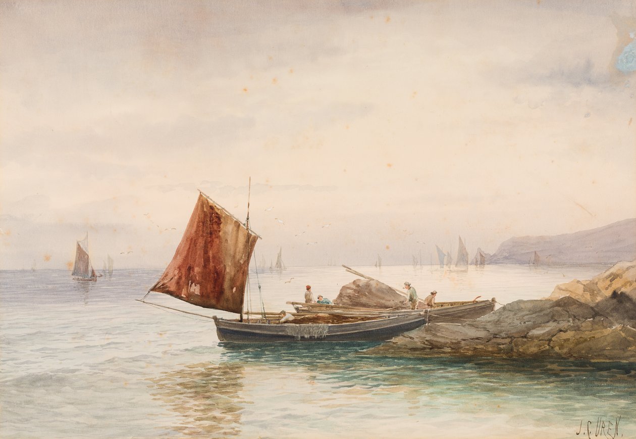 Fishing Boat (utan titel) (wc på papper) av John Clarke Isaac Uren
