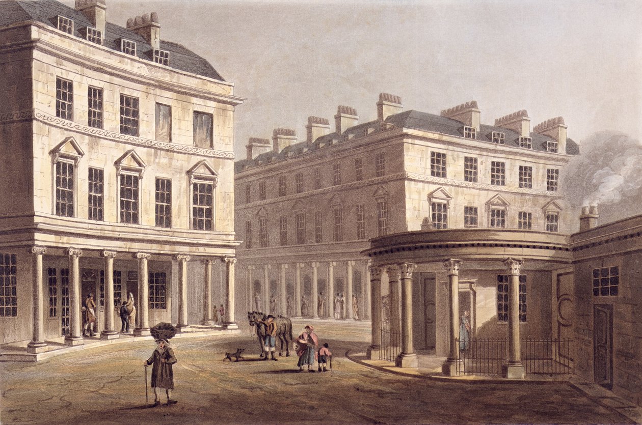 Sikt av Cross Bath, Bath Street, från "Bath Illustrated by a Series of Views", graverat av John Hill (1770-1850) pub. av William Miller, 1804 (akvatint) av John Claude Nattes