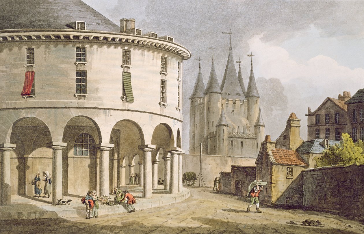 Utsikt över Donjon och La Rotonde vid templet, Paris, 1808 av John Claude Nattes