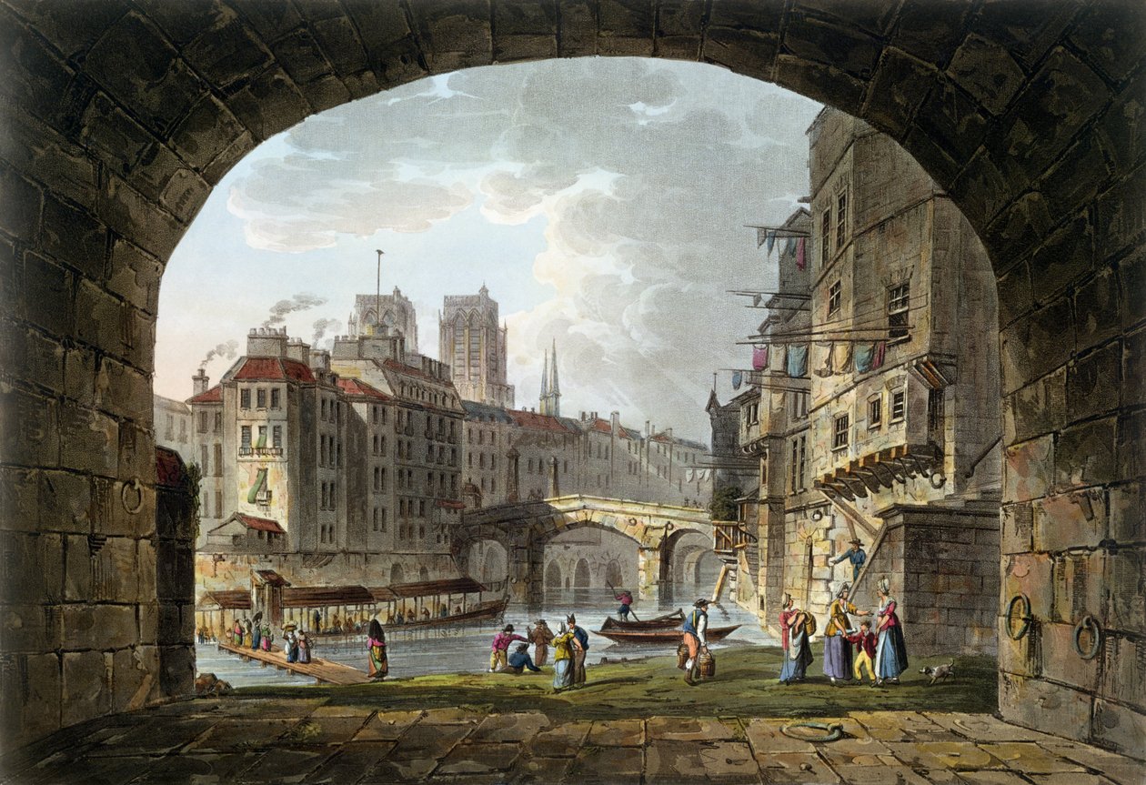 Vy över Pont du Chatelet och Notre-Dame-katedralen, 1810 av John Claude Nattes