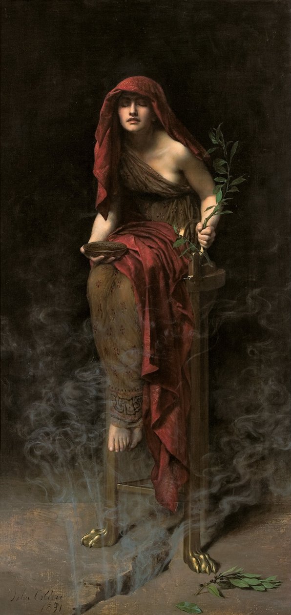 Prästinna i Delphi av John Collier