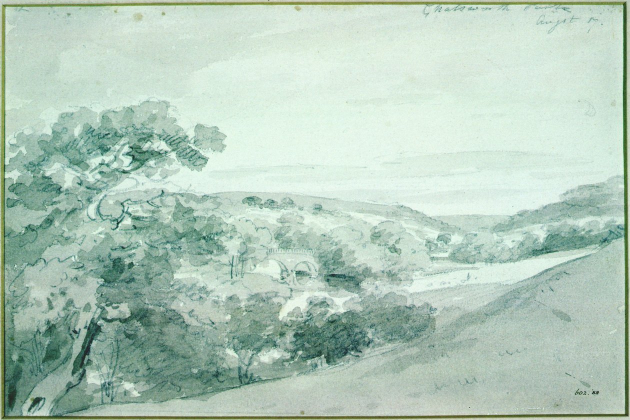 Chatsworth Park, 1801 (blyant og sepia vask) swed av John Constable