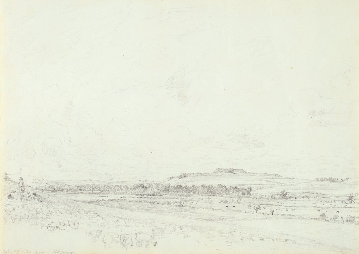 Gamla Sarum vid middagstid, 1829 (grafit på vävt papper) av John Constable