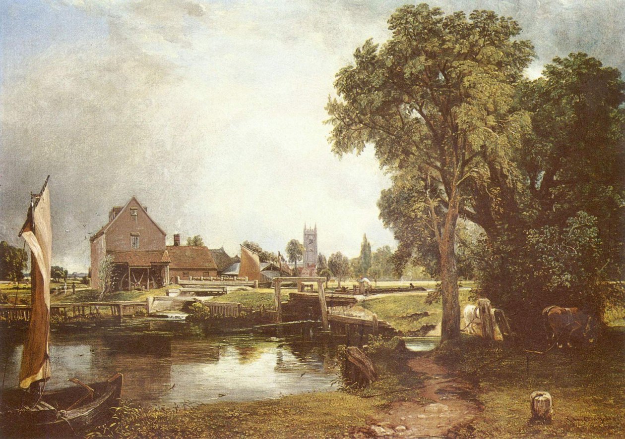 Schleuse und Mühle in Dedham  av John Constable