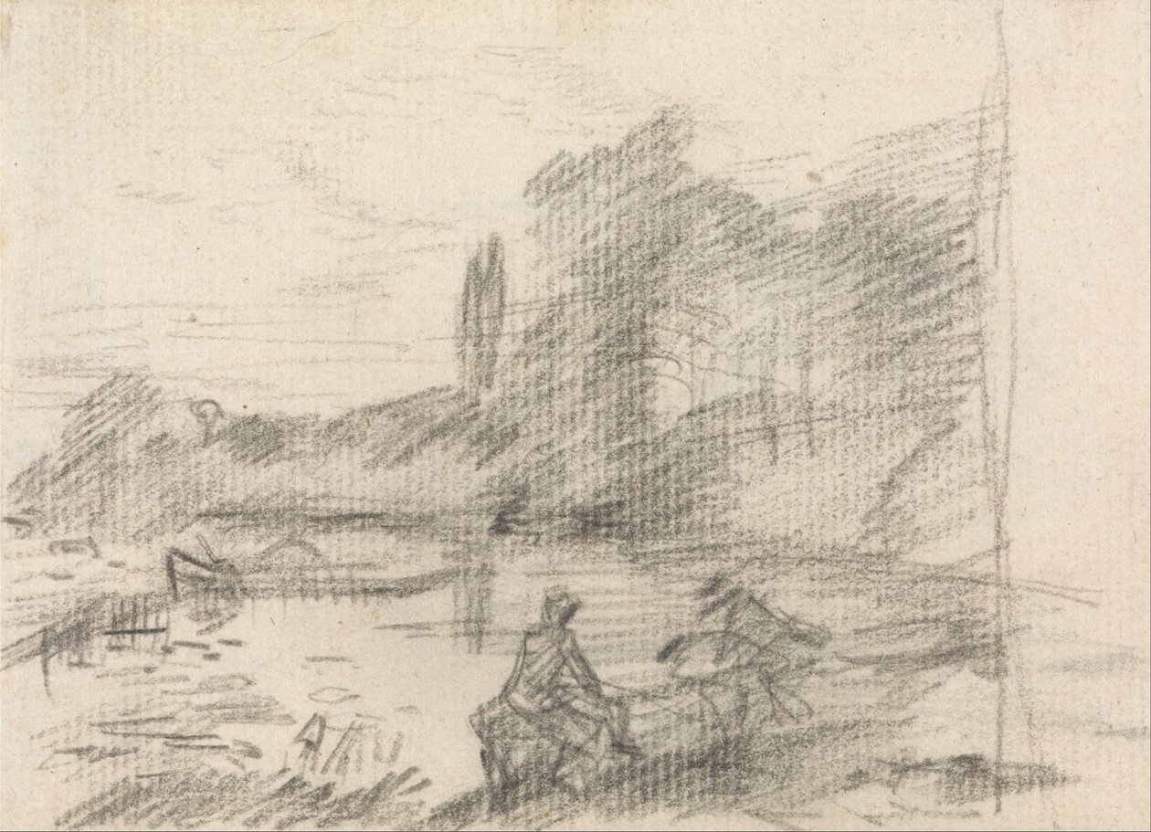 Two Figures by a River av John Constable