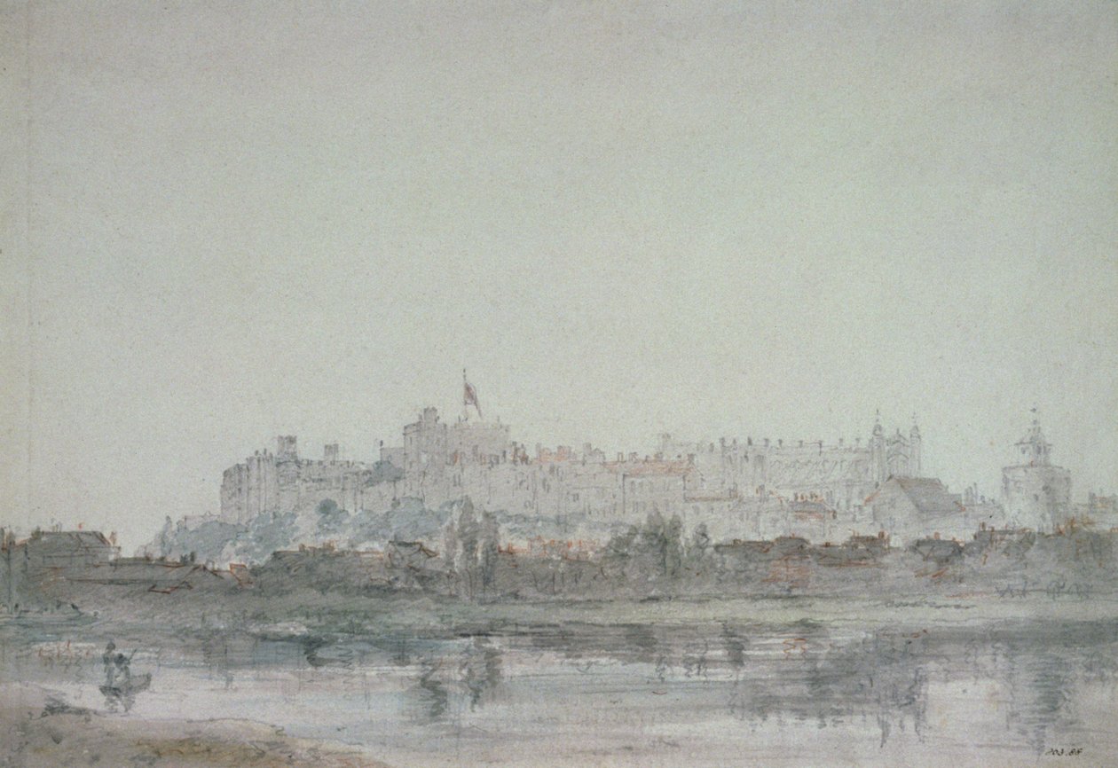 Windsor Castle från floden, 1800-talet (ritning) av John Constable
