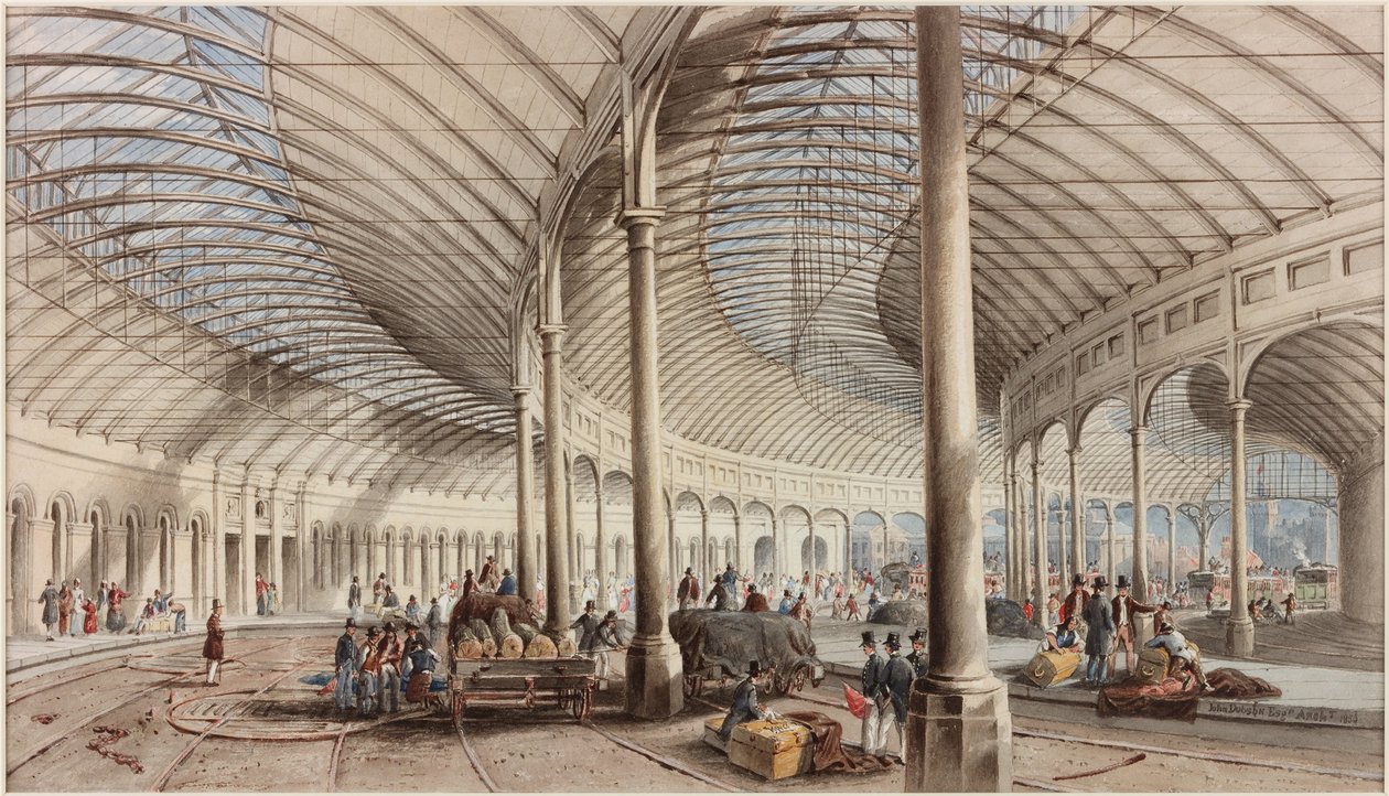 Interiör av centralstationen, Newcastle upon Tyne (bc, penna och wc på papper) av John Dobson