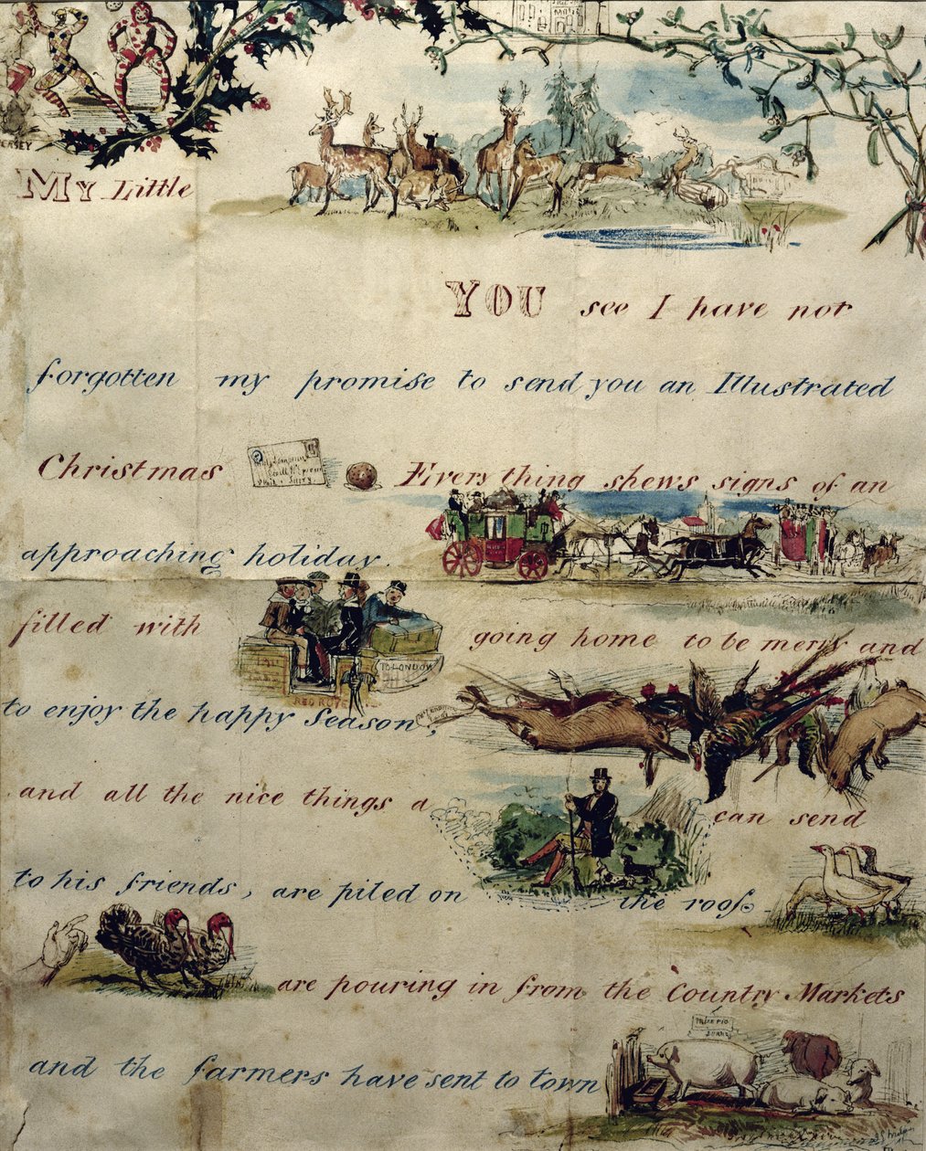Ett julbrev skrivet med piktogram (penna och bläck och wc på papper) (se 199385 för slutet av brevet) av John Everett Millais