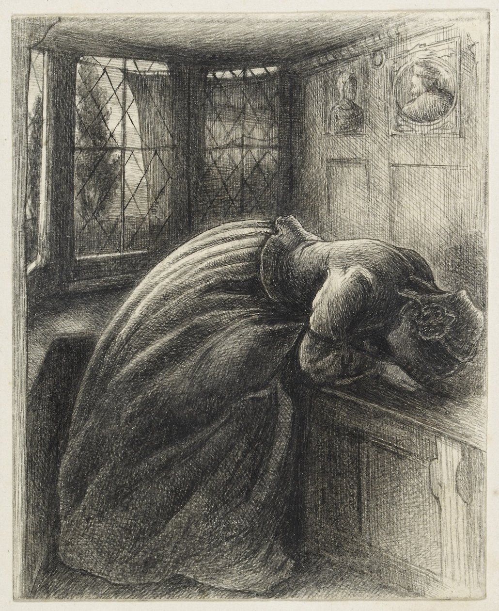 Mariana (penna och svart bläck) av John Everett Millais