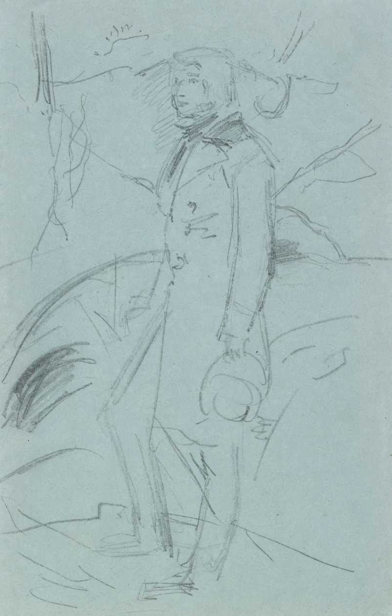 Preliminär skiss för porträttet av John Ruskin (grafit på blått papper) av John Everett Millais